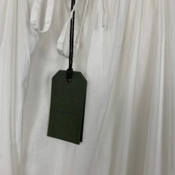 Allsaints Paola Cotton Midi Ruffle Eyelet Open Back Dress Chalk White - Picture 11 of 12